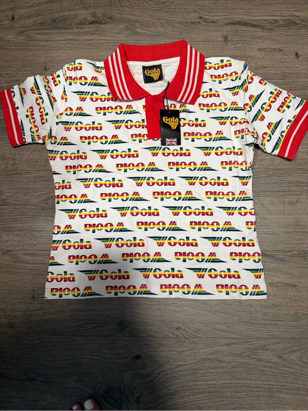 Gola Kids White Polo with Red Trim and Multicolor Logo Print